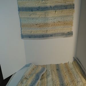 Set of Two Pier 1 Imports Braided Woven 35×22 Inch Accent Rugs Blues and Cream